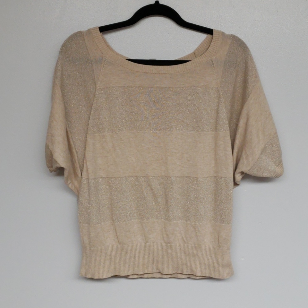 LOFT Ann Taylor Cream and Gold Striped Sweater